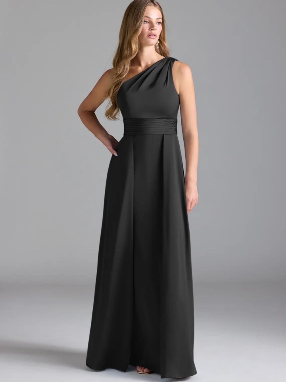 Azazie Dallas One-Shoulder A-Line Black Gown